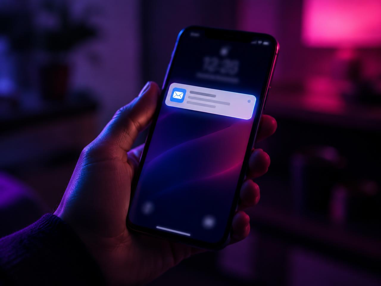 Phone lighting up with a new email notification