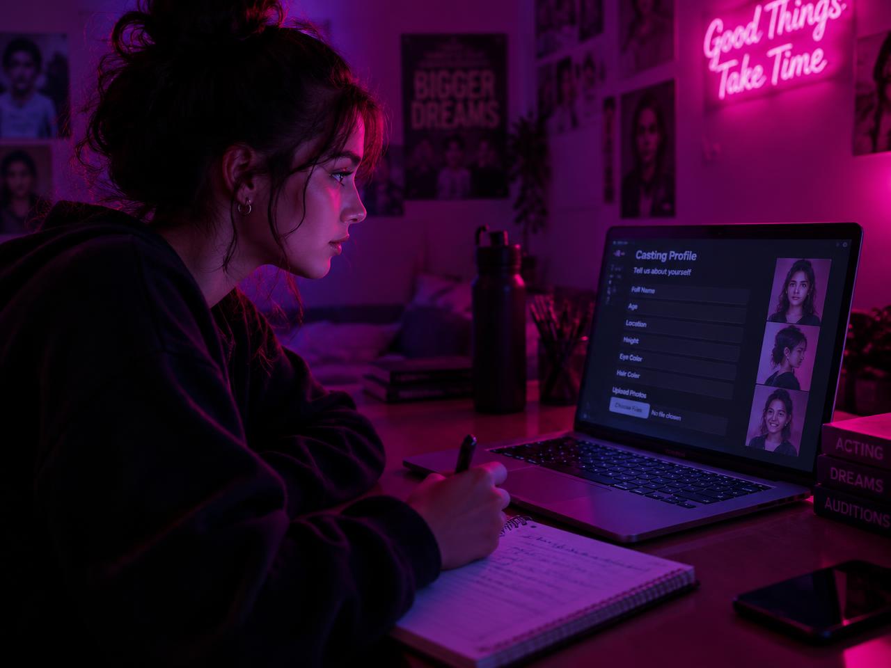 Fan filling out a casting profile on a laptop